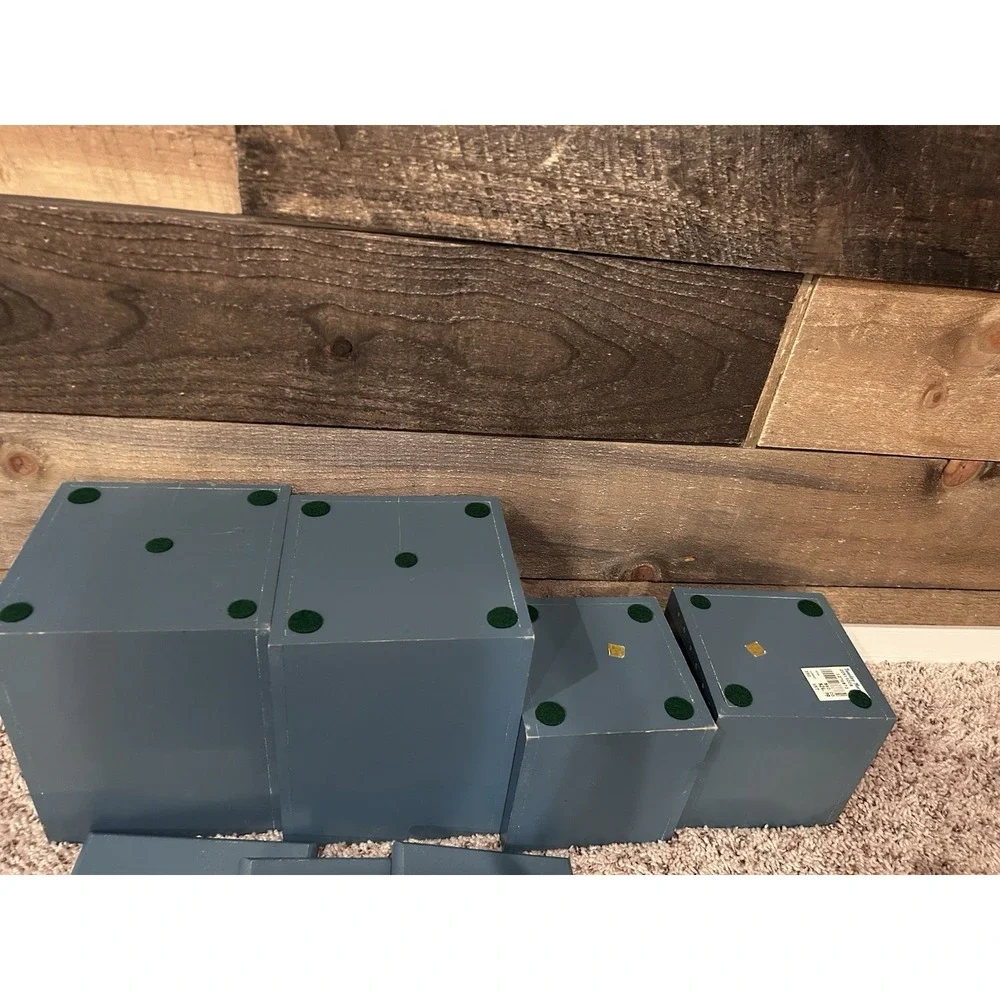 Four Vintage Blue Painted Floral Farmhouse Wooden Kitchen‎ Canister READ